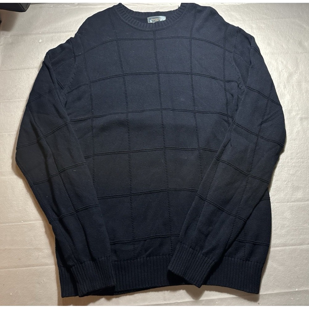 NorthCrest Classic Mens 2XL Tall Navy Grid Knit Crewneck Sweater Hong Kong
